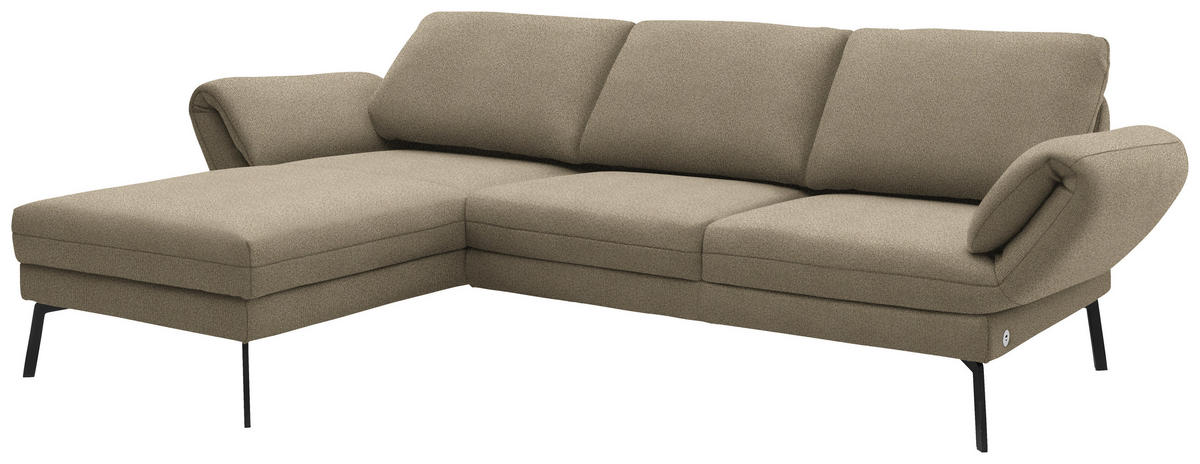 ECKSOFA  in Flachgewebe Hellbraun  175-224/255-365 cm  - Hellbraun/Schwarz, Design, Textil/Metall (175-224/255-365cm) - Dieter Knoll