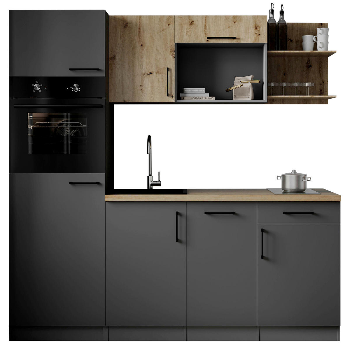 MODULKÖK 205 cm   i grå, ek Artisan  - grå/ek Artisan, Trend, metall/trämaterial (205cm) - Respekta