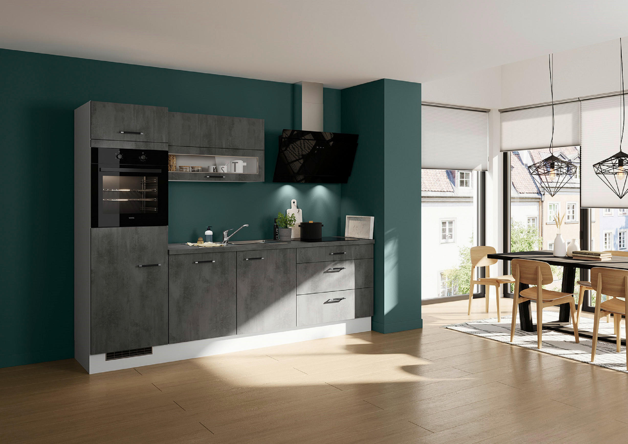 KÜCHENBLOCK 270 cm   in Grau  - Edelstahlfarben/Hellgrau, Design, Holzwerkstoff (270cm) - Impuls