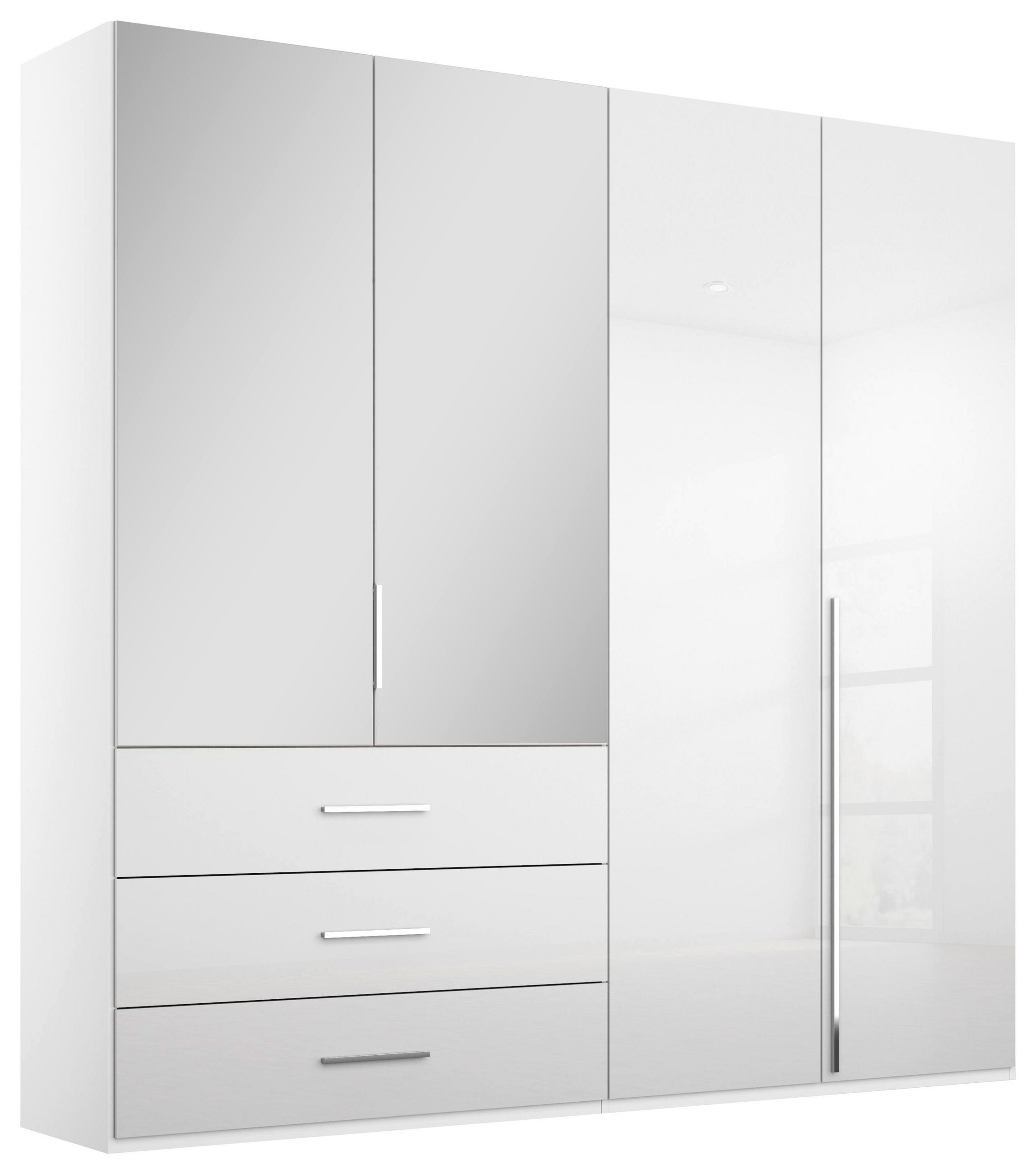 DREHTÜRENSCHRANK in Weiss, Weiss Hochglanz - Weiss Hochglanz/Chromfarben, Design, Glas/Holzwerkstoff (201/223/60cm) - home24