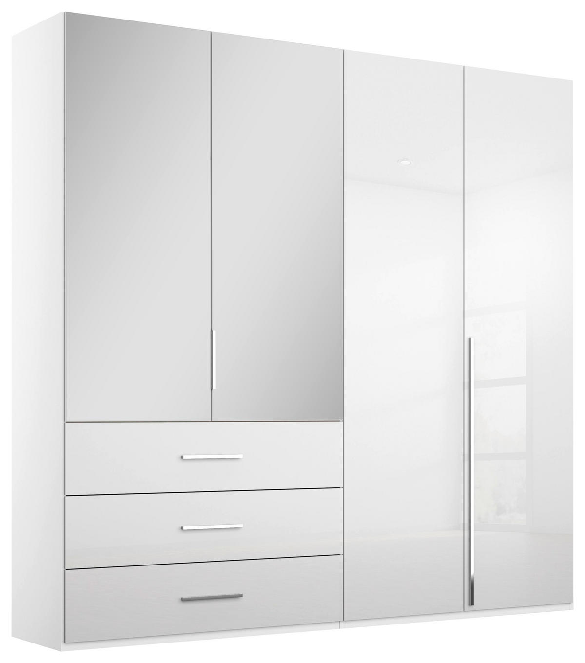 DREHTÜRENSCHRANK in Weiss, Weiss Hochglanz  - Weiss Hochglanz/Chromfarben, Design, Glas/Holzwerkstoff (201/223/60cm) - home24