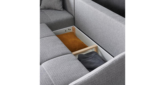 ECKSOFA Grau Webstoff Zierkissen, Rückenkissen, Bettkasten, Schlaffunktion, Rücken echt  - Schwarz/Grau, Design, Textil/Metall (191/250cm) - Carryhome
