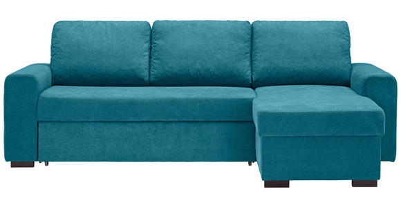 ECKSOFA inkl.Funktionen Petrol Webstoff Rückenkissen, Bettkasten, Schlaffunktion  - Petrol/Schwarz, Design, Textil (245/160cm) - Xora