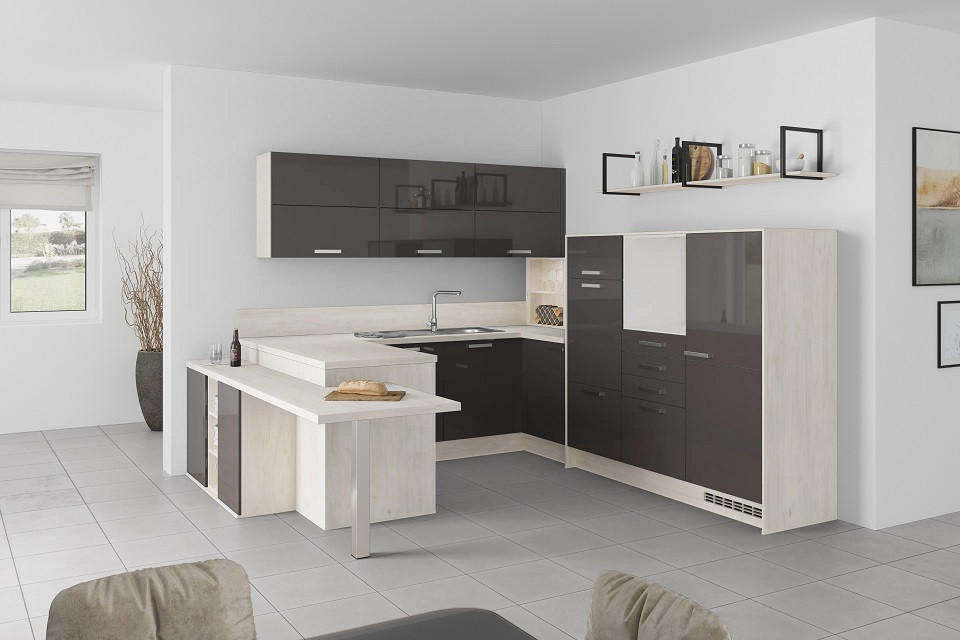 U-Küche Lp4050 Grafit 255x294x298 cm mit Griffen