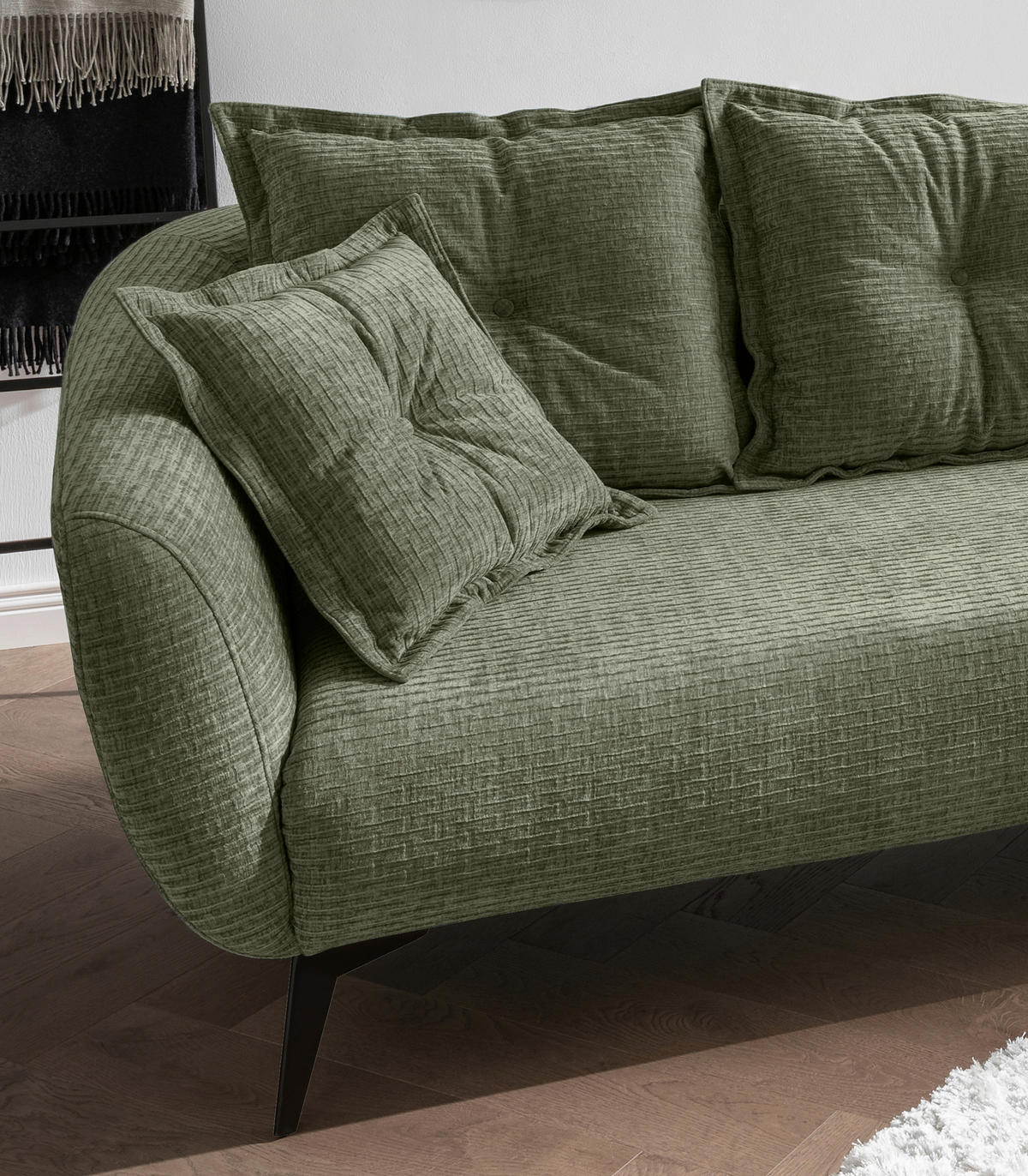 ECKSOFA in Mikrofaser Olivgrün  - Schwarz/Olivgrün, Modern, Textil/Metall (277/162cm) - Livetastic