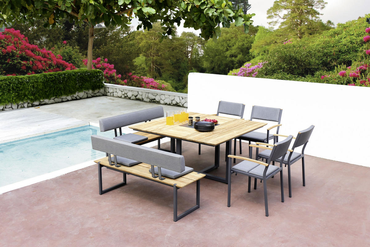 GARTENTISCH 140/140/75 cm  - Graphitfarben/Teakfarben, Design, Holz/Metall (140/140/75cm) - Zebra 