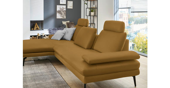 ECKSOFA in Echtleder Currygelb 180/310 cm - Currygelb/Schwarz, Design, Leder/Metall (180/310cm) - Dieter Knoll