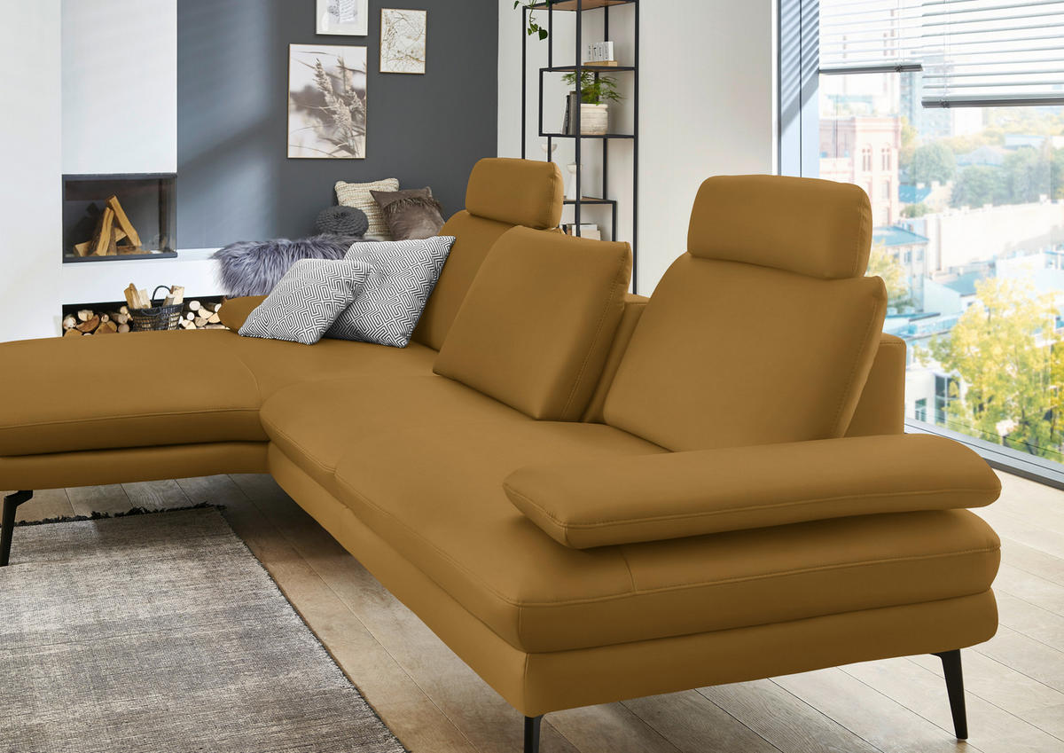 ECKSOFA in Echtleder Currygelb  - Currygelb/Schwarz, Design, Leder/Metall (180/310cm) - Dieter Knoll