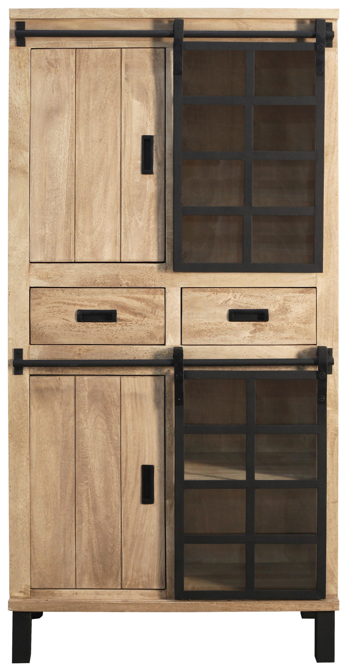 VITRINE  in Hartholz Mangoholz Schwarz, Graubraun  - Graubraun/Schwarz, LIFESTYLE, Glas/Holz (90/180/42cm) - Landscape