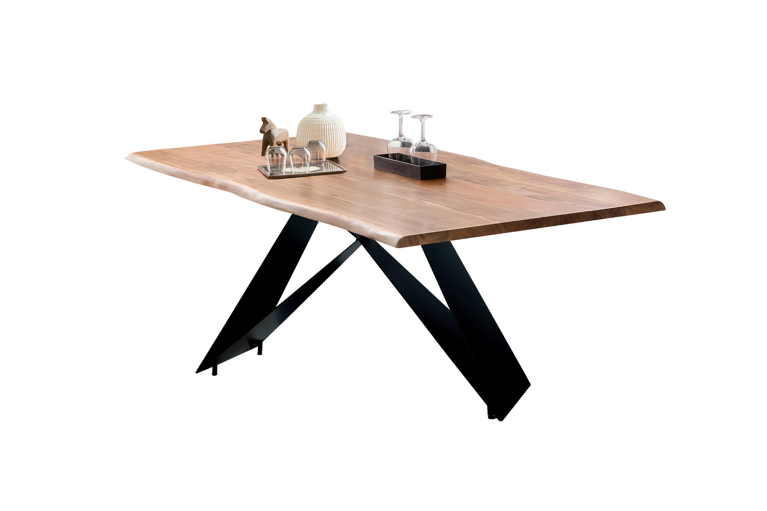 ESSTISCH 180/90/75 cm Echtholz  Holz, Metall rechteckig Naturfarben, Schwarz  - Schwarz/Naturfarben, MODERN, Holz/Metall (180/90/75cm) - MID.YOU