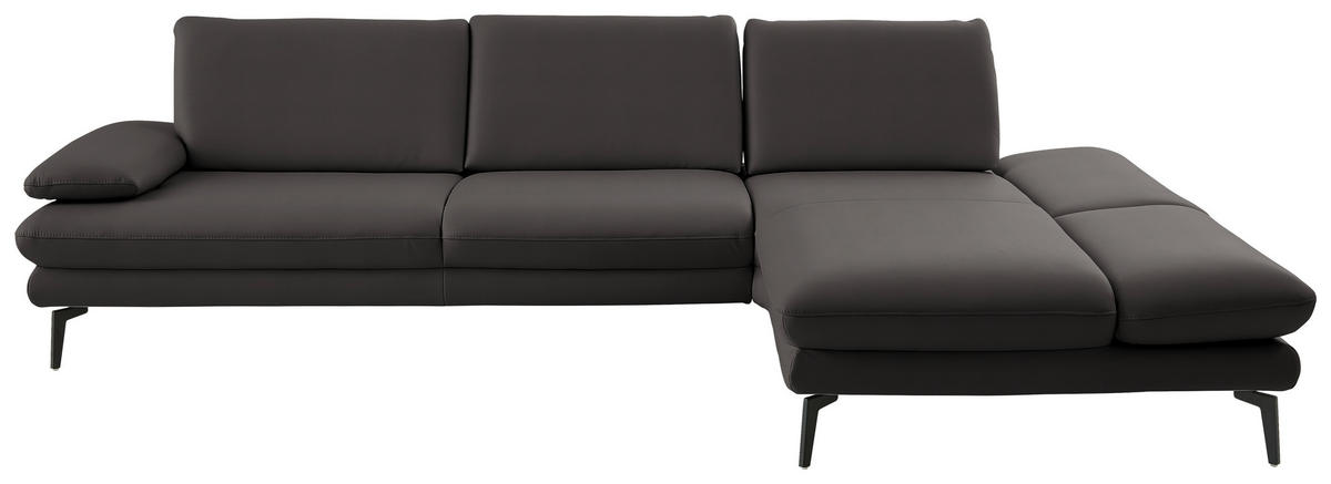 ECKSOFA in Echtleder Grau  - Schwarz/Grau, Design, Leder/Metall (308/195cm) - Dieter Knoll