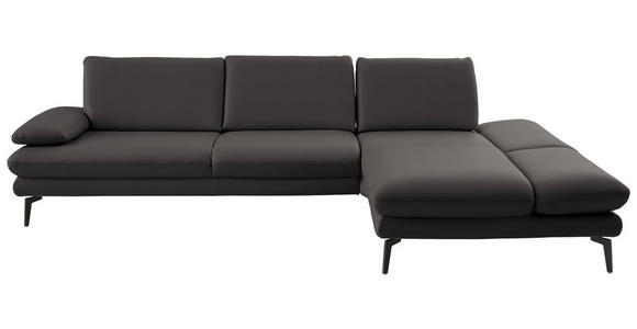 ECKSOFA in Echtleder Grau 308/195 cm - Schwarz/Grau, Design, Leder/Metall (308/195cm) - Dieter Knoll