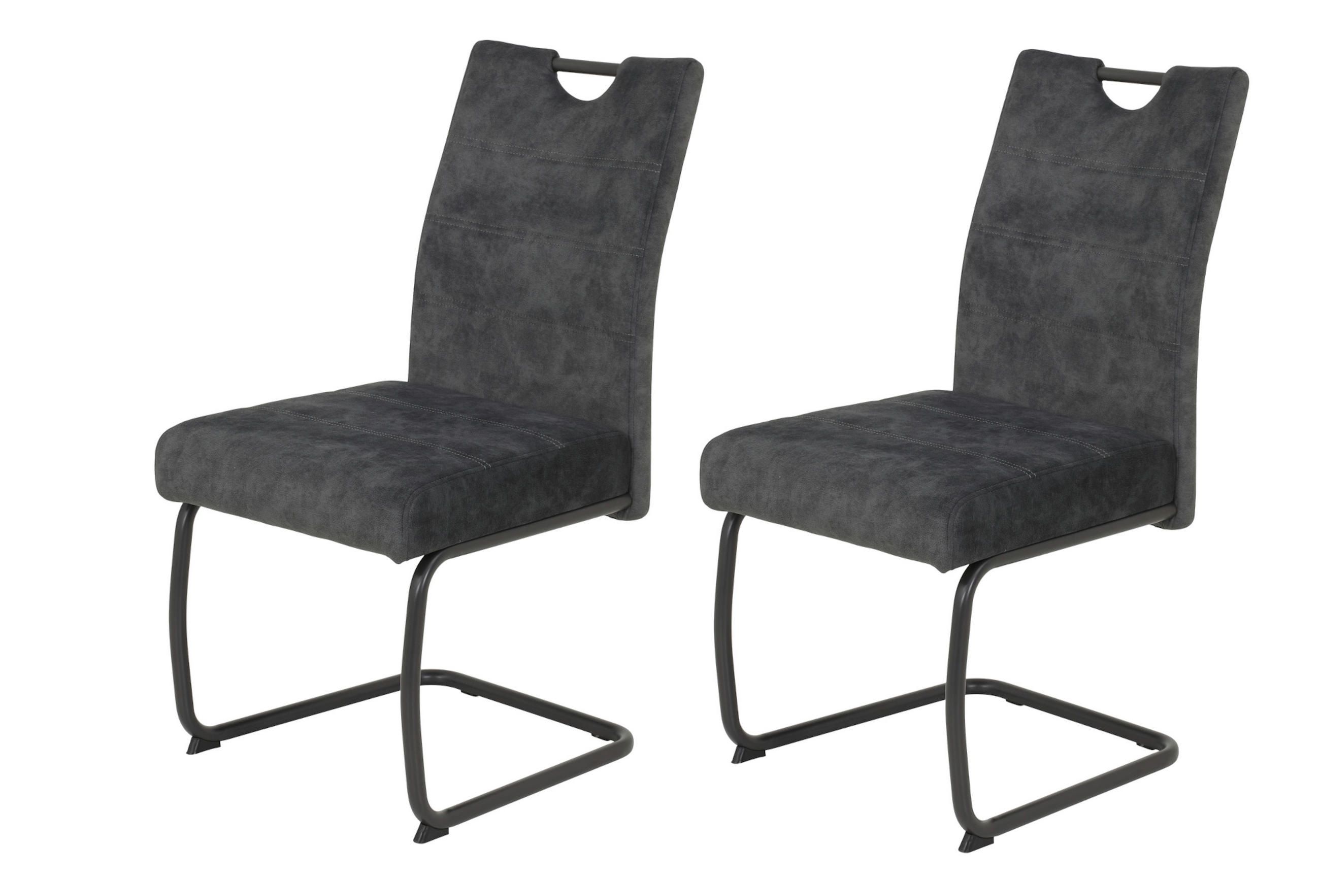 SCHWINGSTUHL-SET 2 Stück mit Griff Samt, Mikrofaser  - Anthrazit/Grau, MODERN, Textil/Metall (50/97/63cm) - P & B