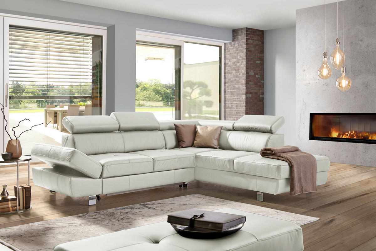 Ecksofa inkl. Funktion Grau Kombination Echtleder/Lederlook Lederlook  - Chromfarben/Grau, Design, Leder/Textil (265/212cm) - Stylife