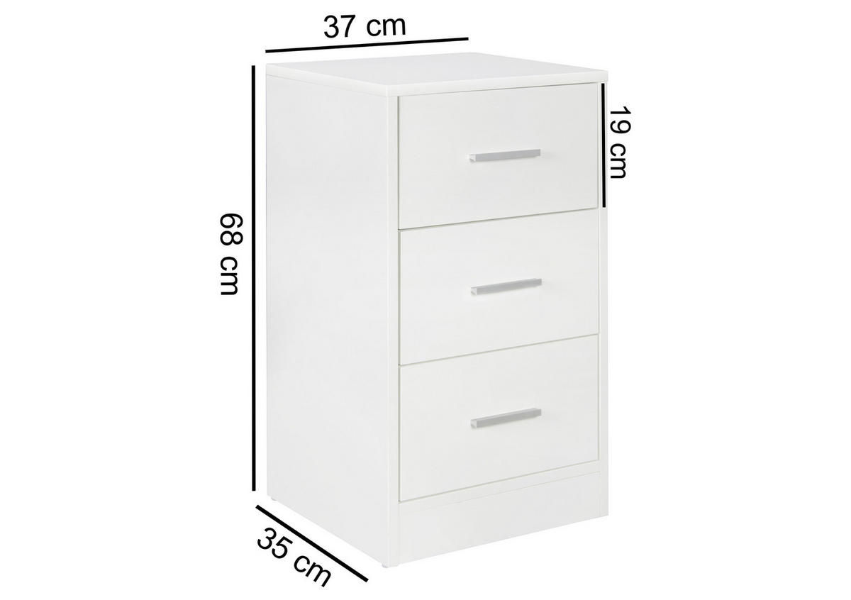 NACHTTISCH 37/68/35 cm  in Weiss  - Weiss/Silberfarben, Konventionell, Holzwerkstoff/Kunststoff (37/68/35cm) - MID.YOU