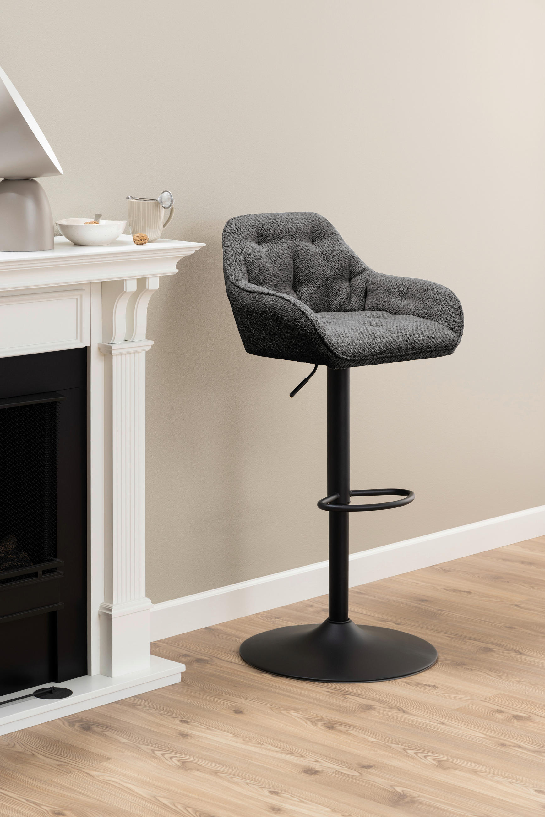 BARHOCKER Webstoff Anthrazit Sitzfläche 360° drehbar  - Anthrazit/Schwarz, Design, Textil/Metall (57/63-84/53cm) - MID.YOU