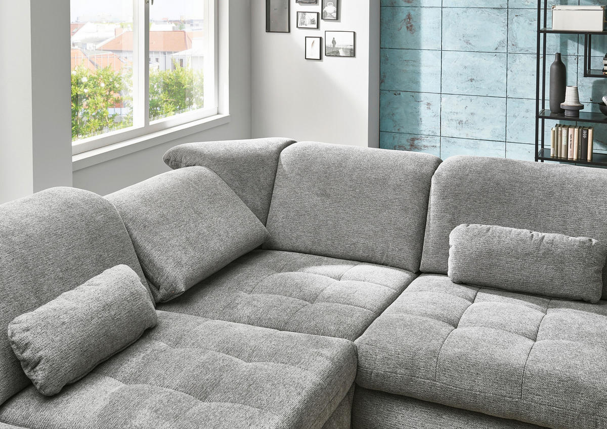 ECKSOFA in Webstoff Grau  - Alufarben/Grau, Design, Textil/Metall (260/319cm) - Beldomo Style