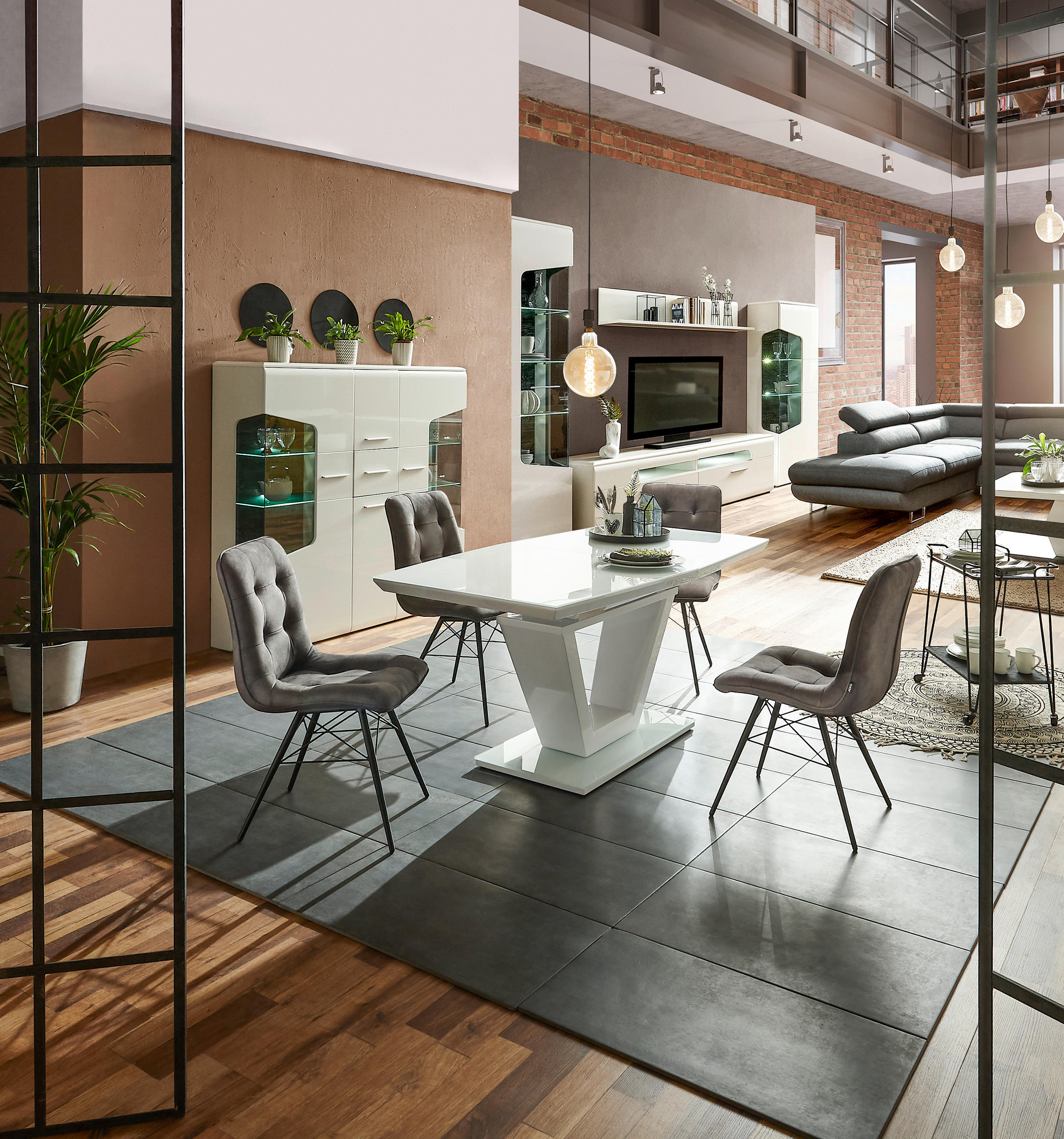 MATBORD i glas, trämaterial 160-210/90/76 cm   - vit/vit högglans, Design, trämaterial/glas (160-210/90/76cm) - Carryhome