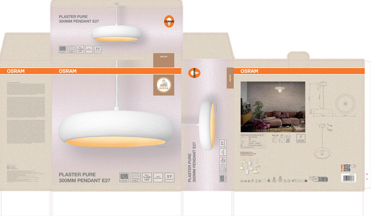 HÄNGELEUCHTE 29.8/113 cm  - Weiß, Basics, Stein/Metall (29.8/113cm) - Osram