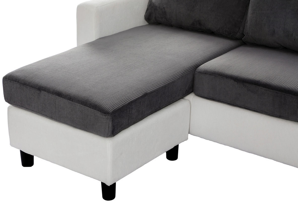ECKSOFA Dunkelgrau Cord  - Dunkelgrau/Schwarz, Design, Kunststoff/Textil (198/135cm) - P & B
