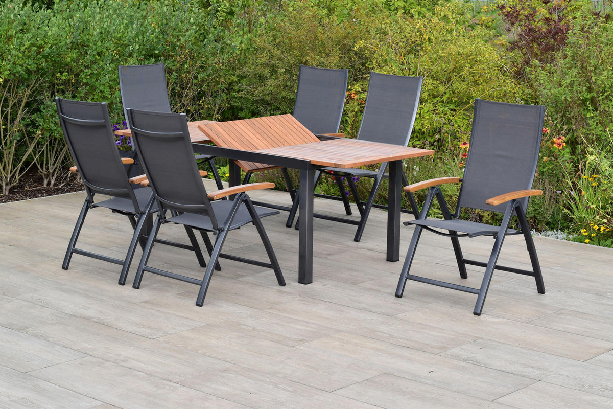 GARTENTISCHGRUPPE  - Graphitfarben/Grau, KONVENTIONELL, Holz/Textil - Gardenson