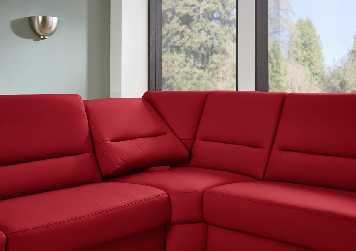 ECKSOFA  in Echtleder Rot  290/249 cm  - Rot/Schwarz, KONVENTIONELL, Leder/Metall (290/249cm) - Beldomo Premium