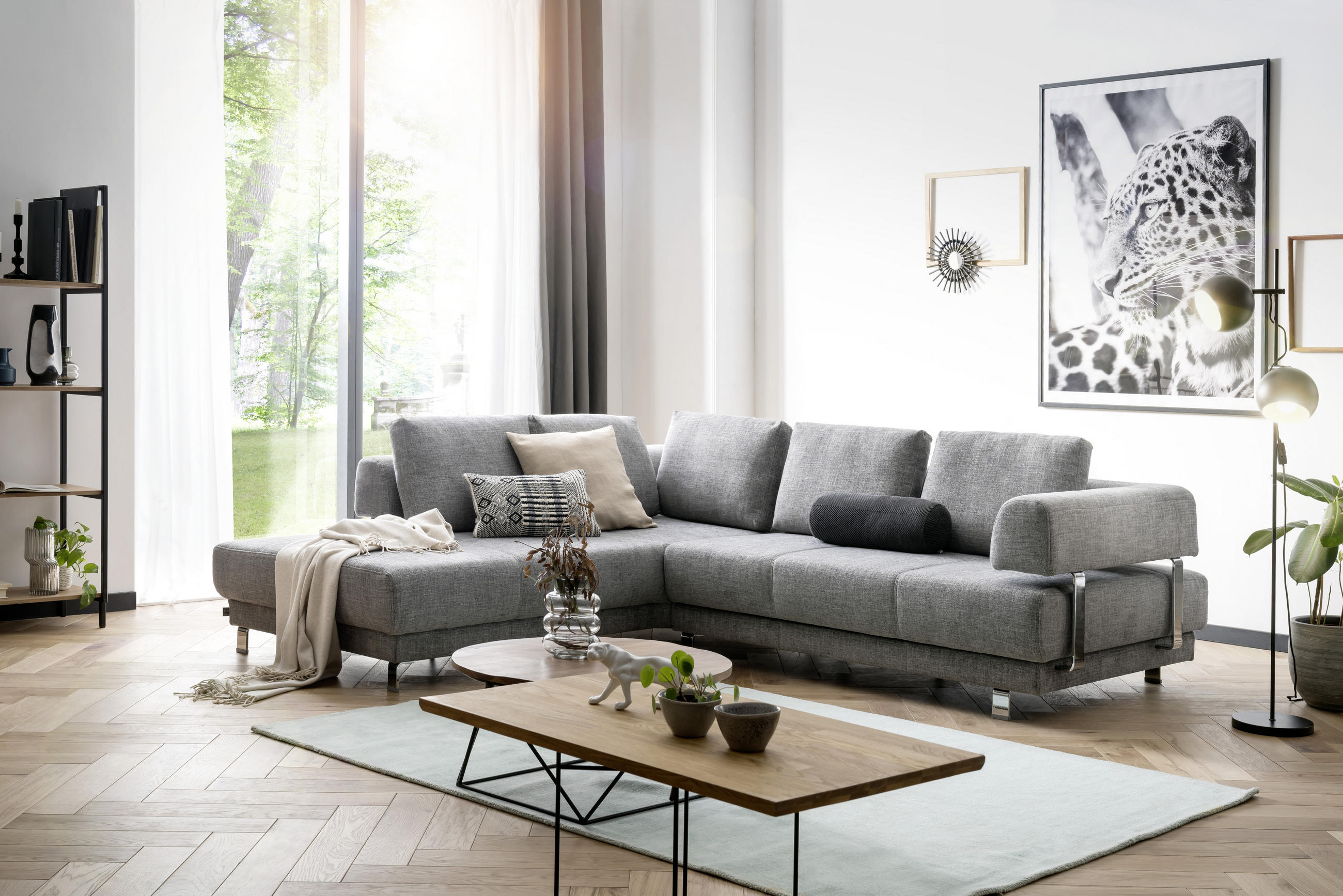 ECKSOFA Graphitfarben Chenille - Graphitfarben, Design, Textil/Metall (235/277cm)