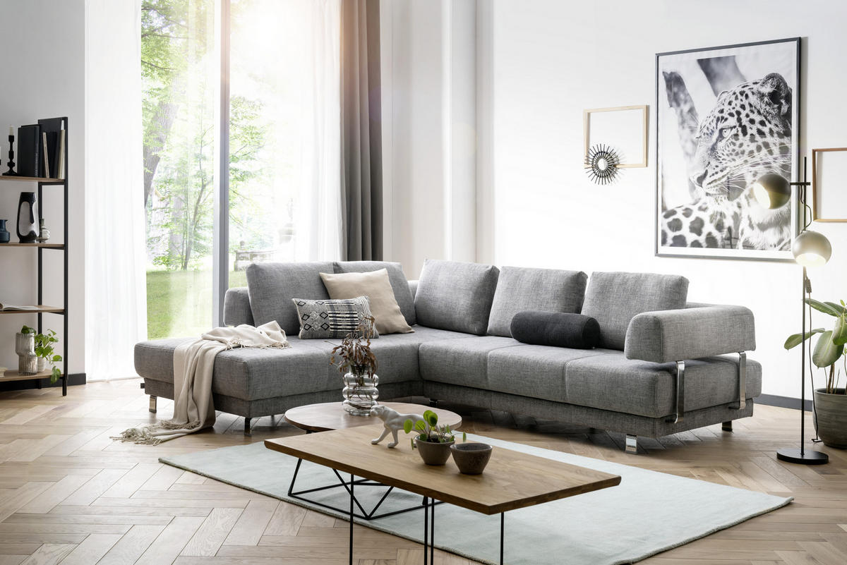 ECKSOFA in Chenille Graphitfarben  - Graphitfarben, Design, Textil/Metall (235/277cm)
