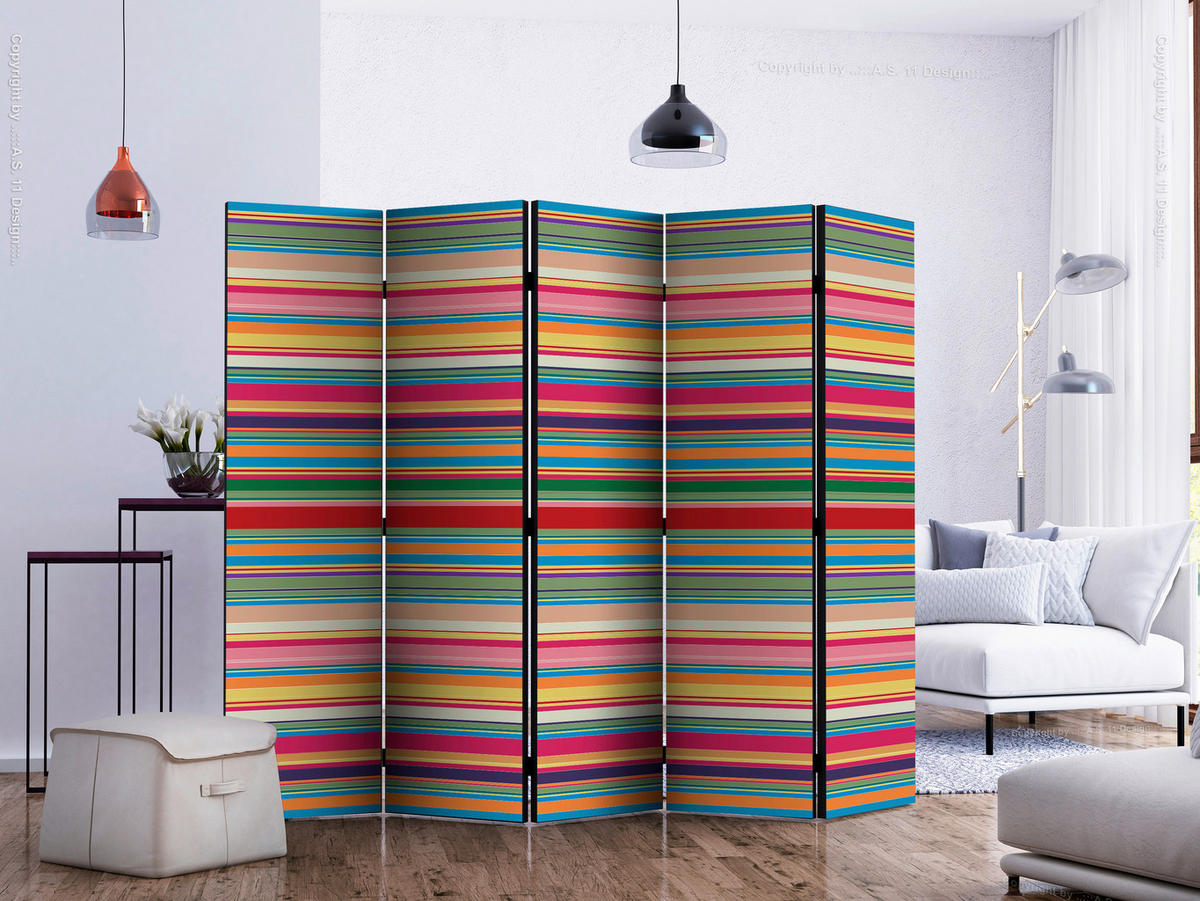 PARAVENT mit 5  Flügel - Dunkelgrün, Basics, Holz/Textil (225/172/3cm) - artgeist