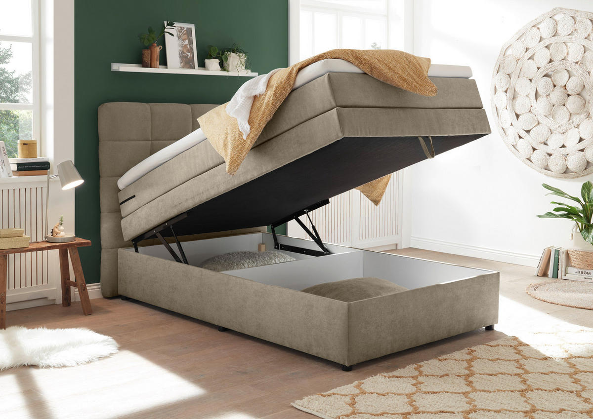BOXSPRINGBETT 120/200 cm  in Sandfarben  - Sandfarben, Konventionell, Kunststoff/Textil (120/200cm) - MID.YOU
