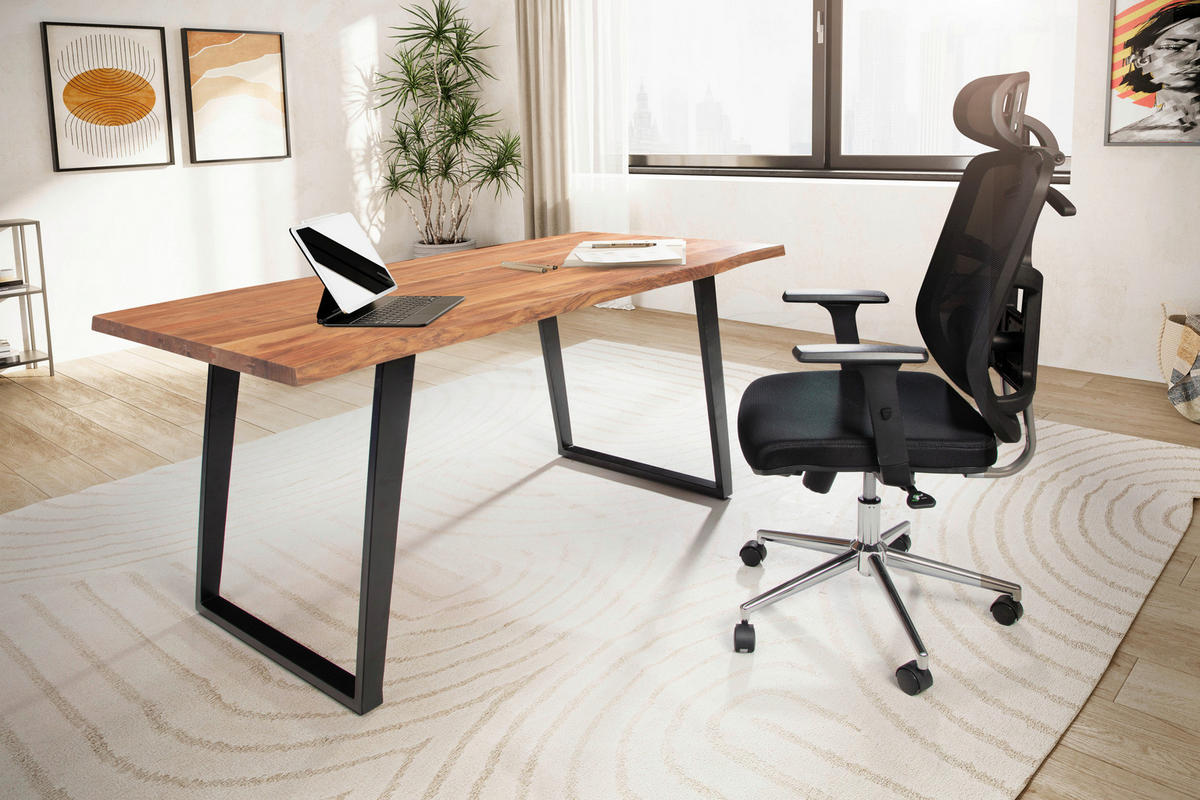 SCHREIBTISCH 120/60/76 cm  in Akaziefarben  - Schwarz/Akaziefarben, Modern, Holz/Metall (120/60/76cm) - MID.YOU