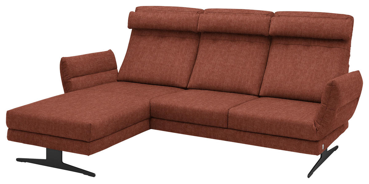 ECKSOFA in Flachgewebe Rostfarben  - Rostfarben/Schwarz, Design, Textil/Metall (176-217/279-327cm) - Dieter Knoll