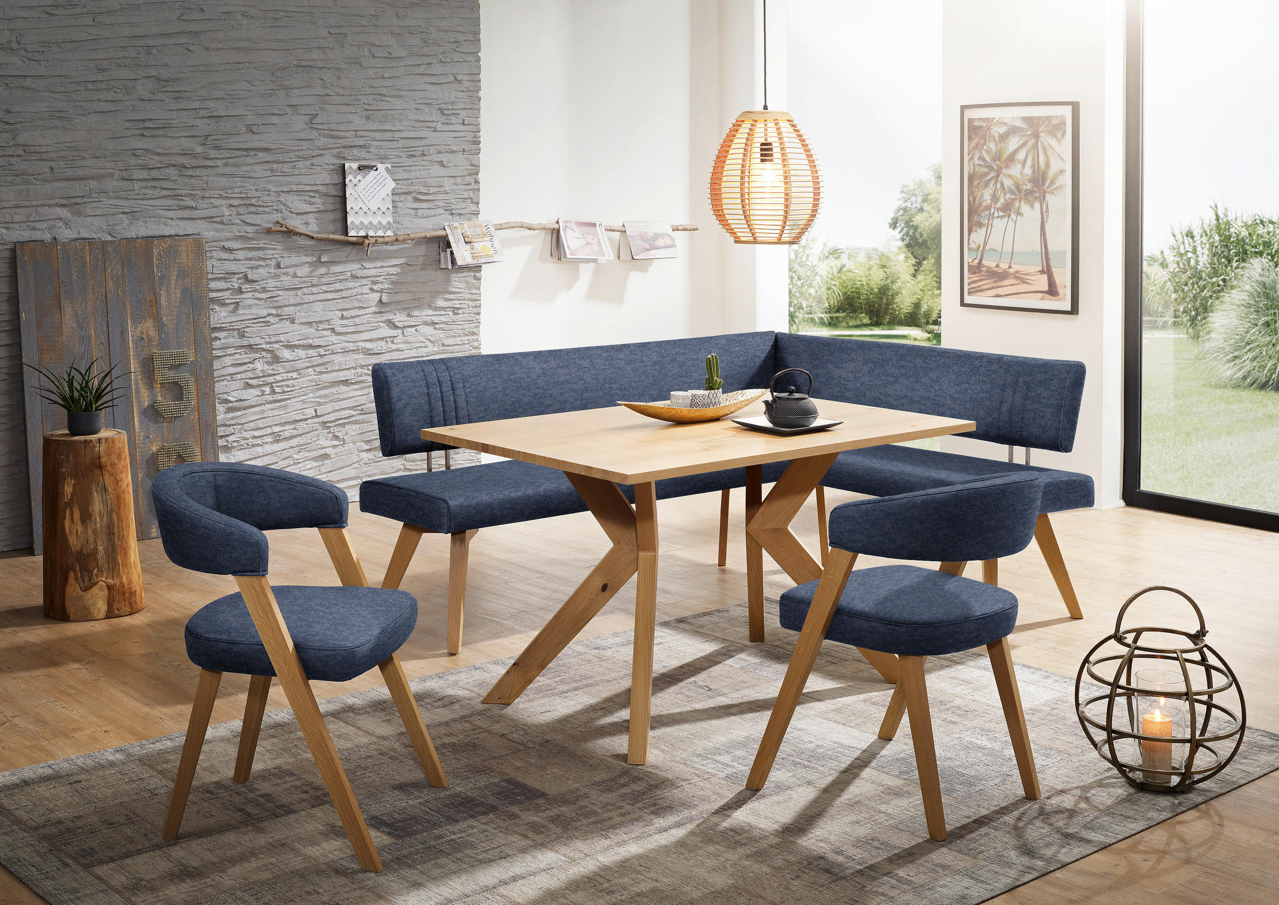 ECKBANK 180/170 cm  in Dunkelblau, Wildeiche  - Wildeiche/Eichefarben, Design, Holz/Textil (180/170cm) - Venda