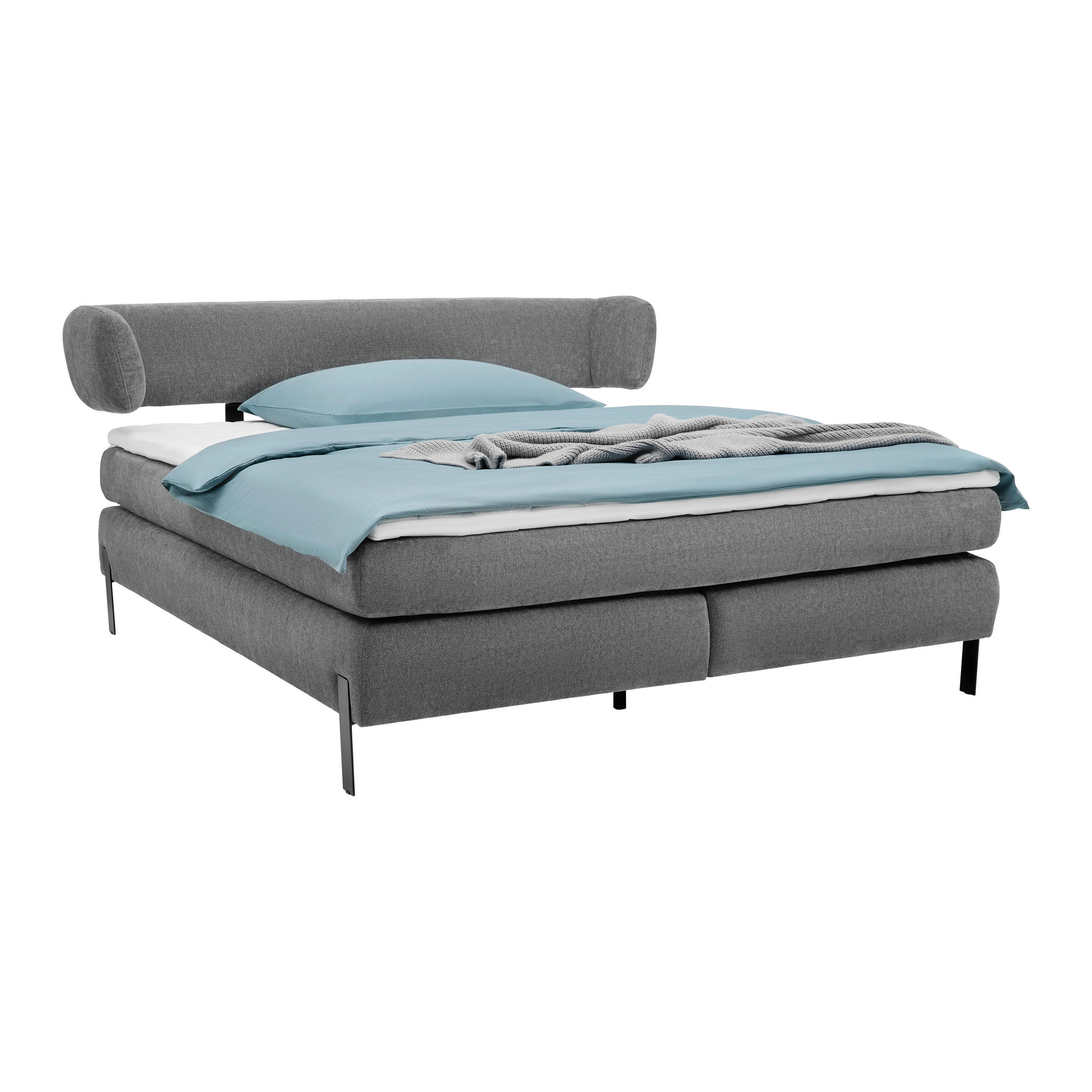 KONTINENTALSÄNG 180/200 cm  i grafitfärgad  - grafitfärgad/svart, Modern, metall/textil (180/200cm) - Visionight