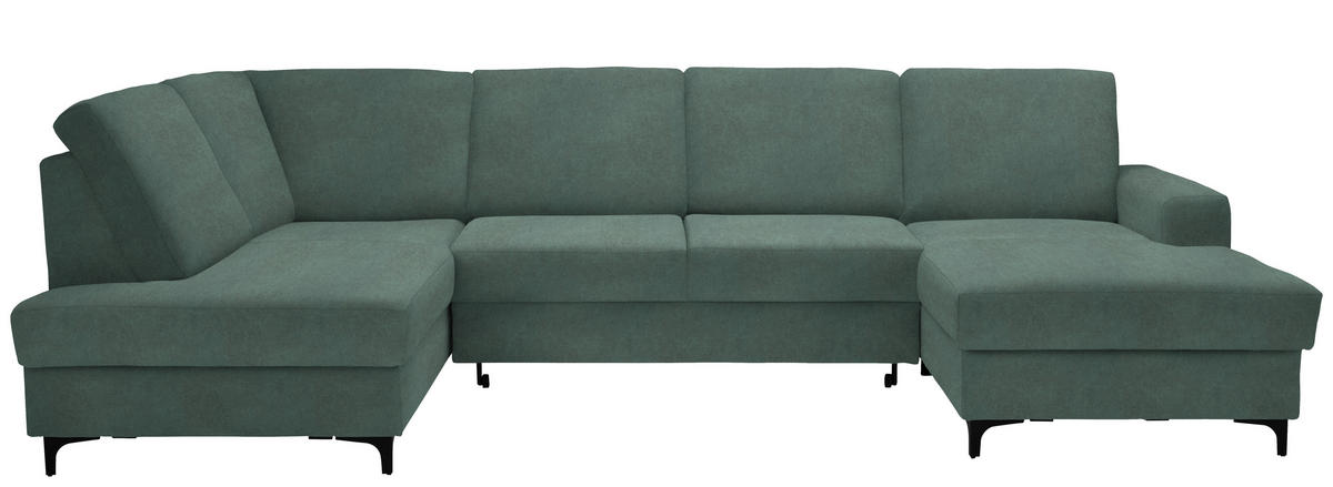 WOHNLANDSCHAFT in Flachgewebe Mintgrün  - Schwarz/Mintgrün, Konventionell, Textil/Metall (185/317/167cm) - Stylife