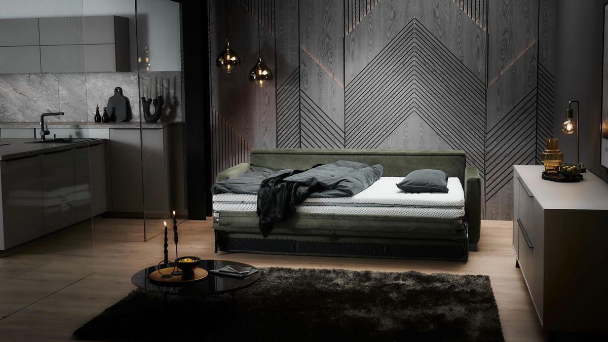 SCHLAFSOFA in Textil Dunkelgrün  - Dunkelgrün/Schwarz, Konventionell, Textil/Metall (232/77/116cm) - Dieter Knoll