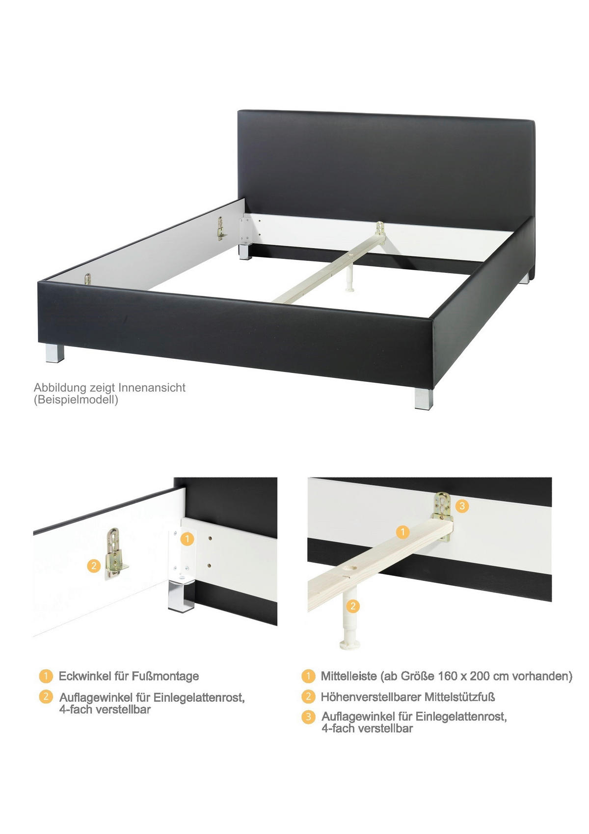 POLSTERBETT 140/200 cm,  in Anthrazit,  - Anthrazit/Silberfarben, MODERN, Textil/Metall (140/200cm) - Livetastic