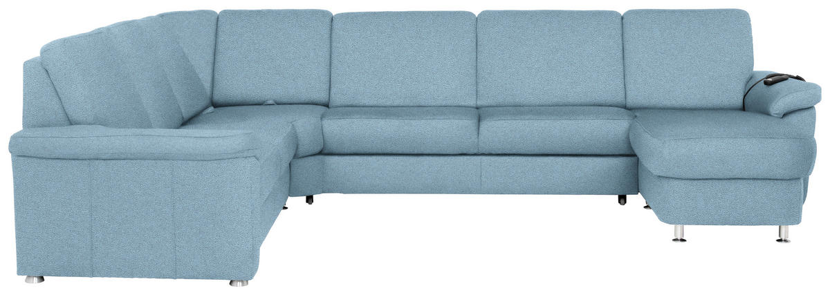 WOHNLANDSCHAFT Hellblau Flachgewebe  - Chromfarben/Hellblau, KONVENTIONELL, Textil/Metall (240/336/163cm) - Beldomo System