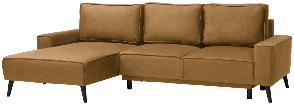 ECKSOFA in Velours Goldfarben  - Goldfarben/Schwarz, Konventionell, Holz/Textil (161/260cm) - Carryhome