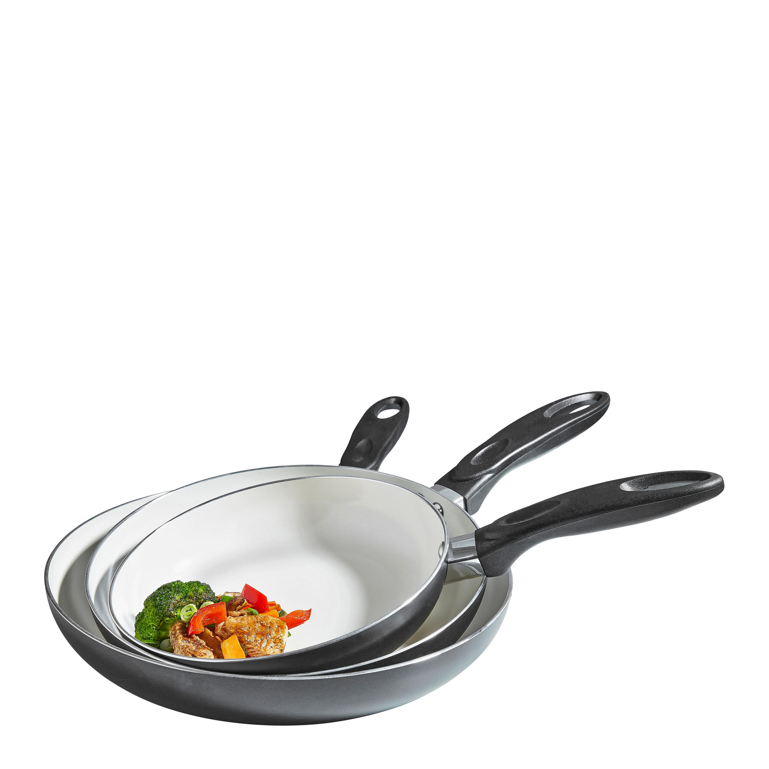 SADA PÁNVÍ, 20+24+28 cm, vrstva z keramiky, 3dílné - krémová/antracitová, Basics, kov (20+24+28cm) - Homeware Profession.