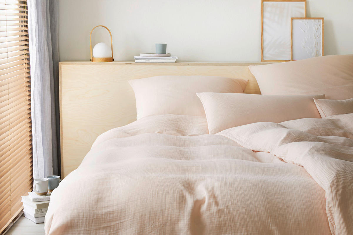 BETTWÄSCHESET Musselin 160/210 cm  100 cm/65 cm  - Aprikose, Basics, Textil (160/210cm) - Elegante