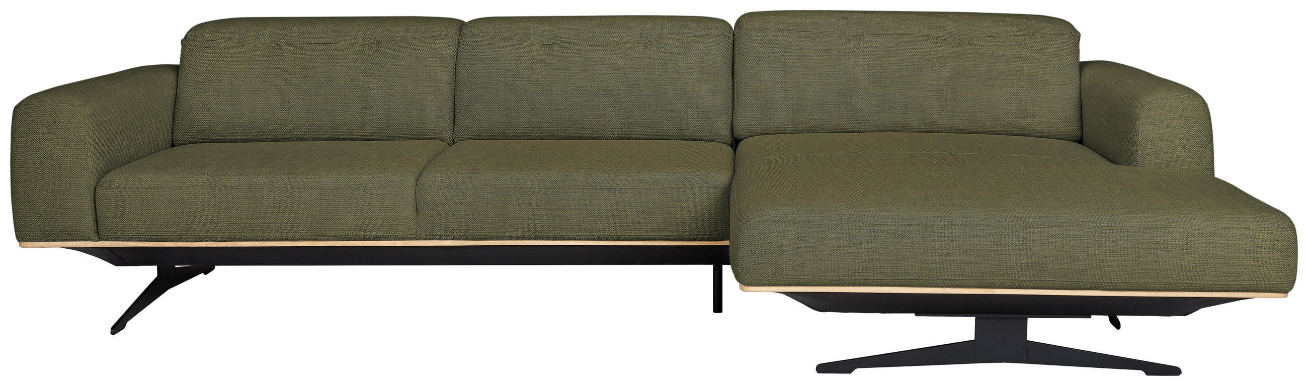 ECKSOFA in Struktur Olivgrün - Eichefarben/Schwarz, Design, Holz/Textil (305/163cm) - Novel