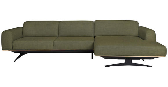 ECKSOFA Olivgrün Struktur  - Eichefarben/Schwarz, Design, Holz/Textil (305/163cm) - Novel