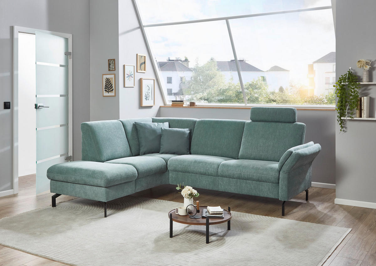 ECKSOFA in Chenille Blau  - Blau/Schwarz, Konventionell, Textil/Metall (190/241cm) - Beldomo Comfort