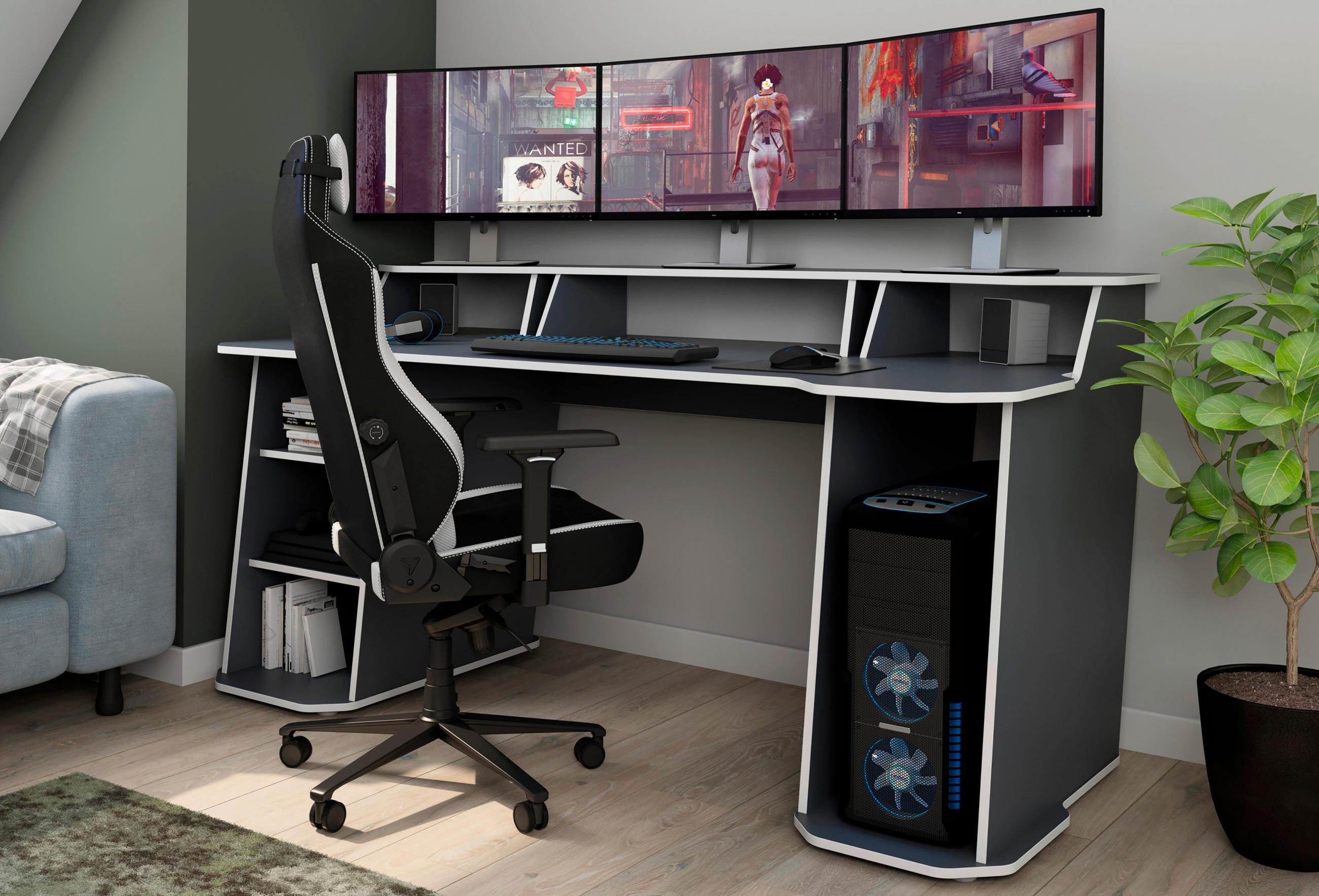 GAMING TISCH Anthrazit, Weiß  - Anthrazit/Weiß, LIFESTYLE (180/85/76cm) - MID.YOU