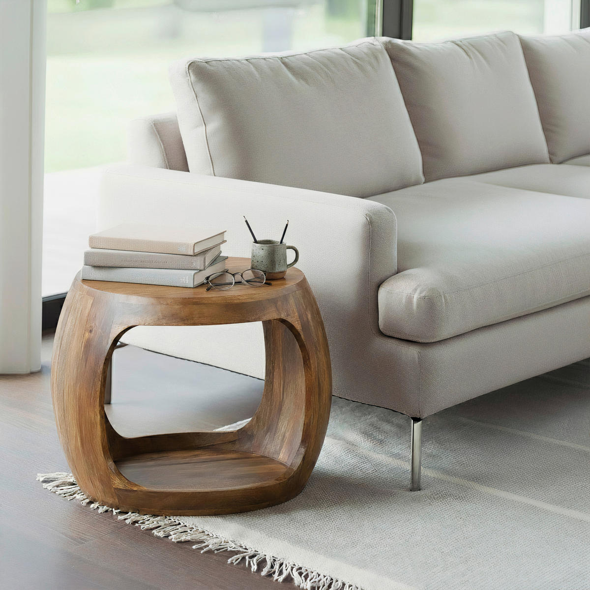 BEISTELLTISCH 50/50/40 cm WL7.432 Mangoholz massiv Braun rund  - Braun, Design, Holz (50/50/40cm) - MID.YOU