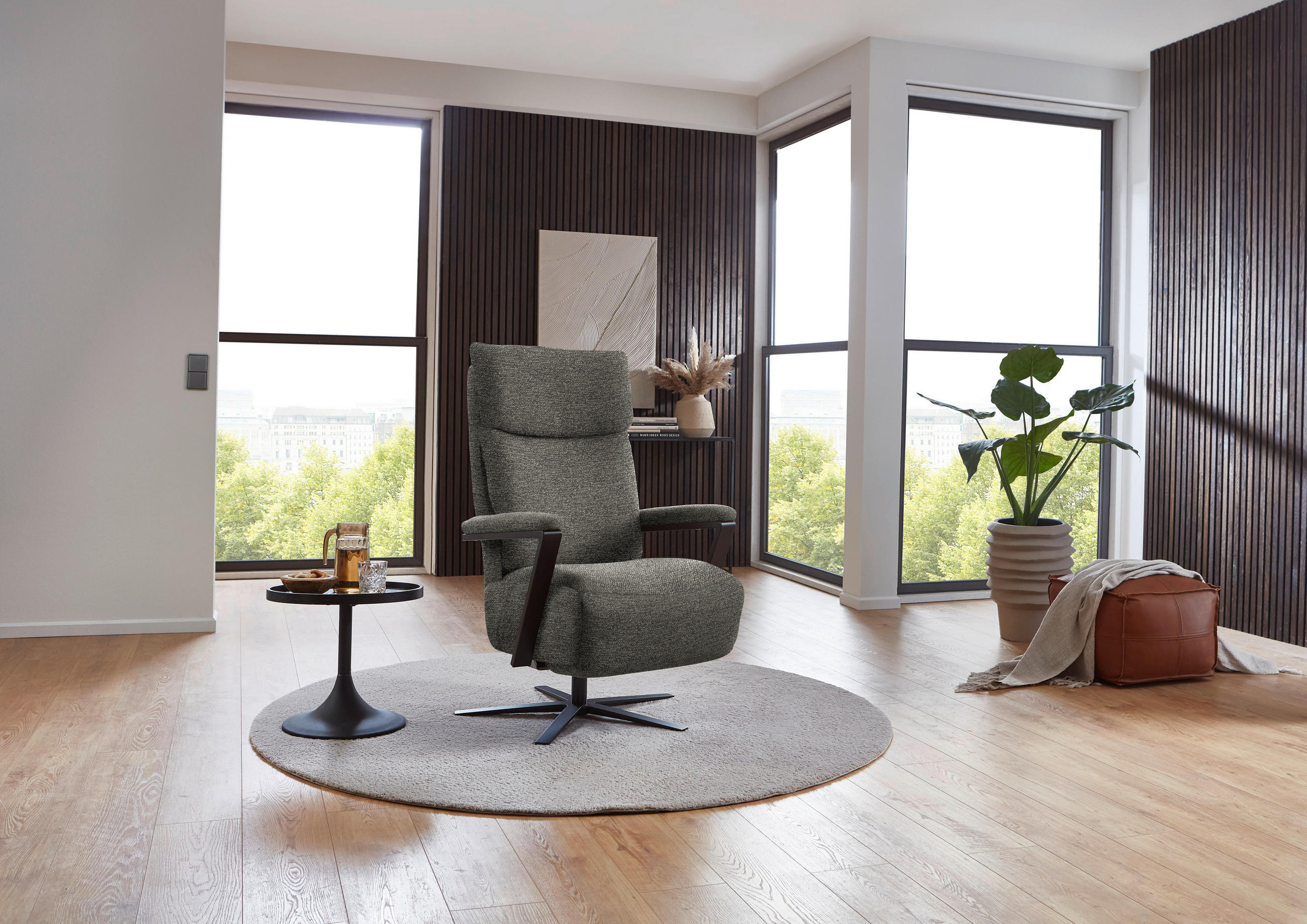 RELAXSESSEL in Textil Graubraun  - Graubraun/Schwarz, Design, Textil/Metall (68/117/85cm) - Cantus
