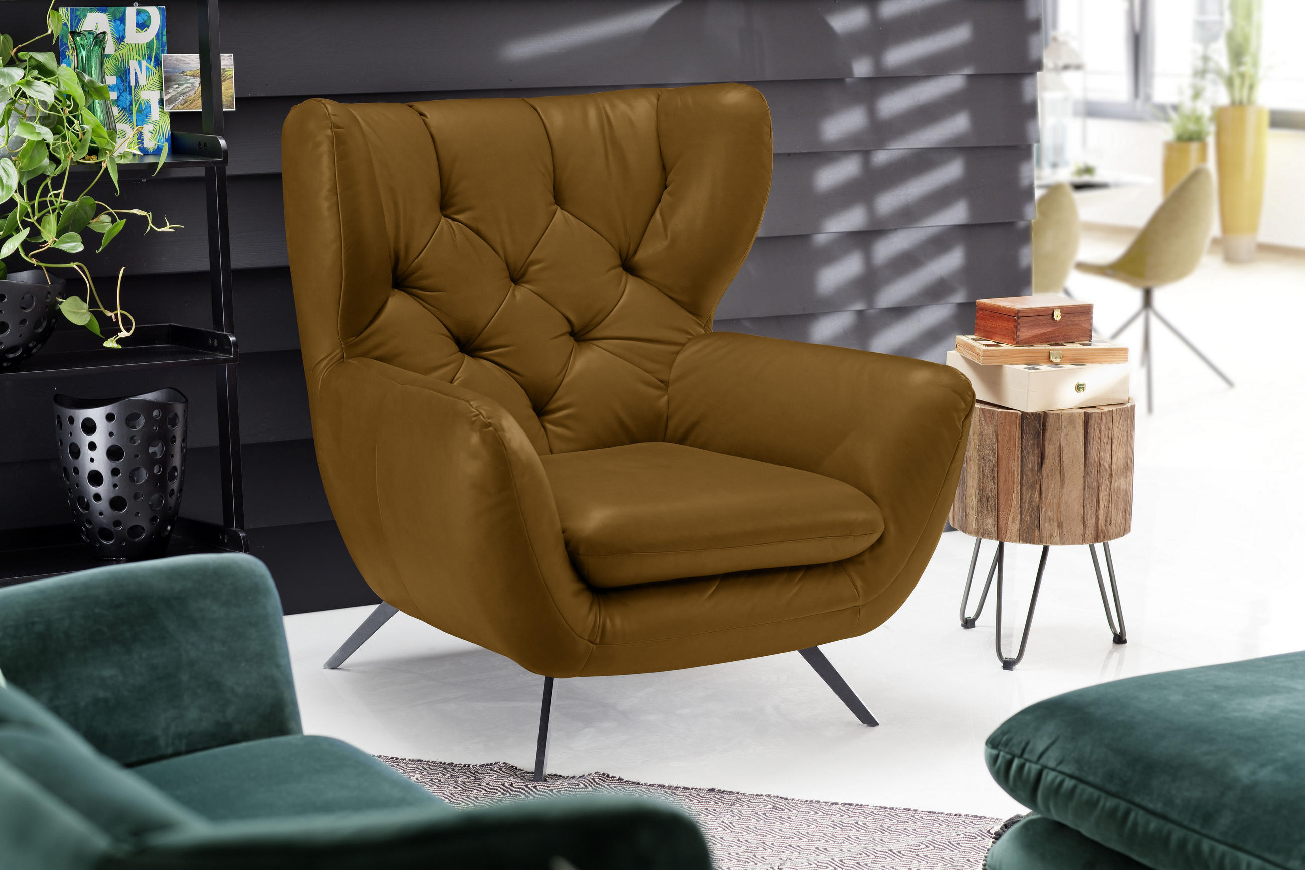 CHESTERFIELD-SESSEL in Mikrofaser Gelb, Orange  - Gelb/Schwarz, Design, Textil/Metall (100/106/95cm) - Pure Home Lifestyle