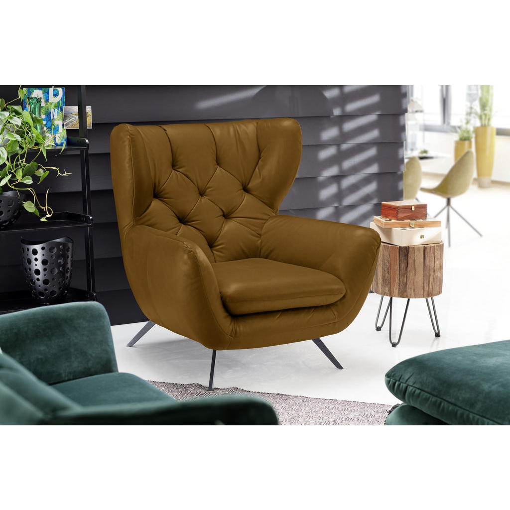 Thumbnail - Pure Home Lifestyle Chesterfield-Sessel, Gelb, Orange, Textil, Uni, 100x106x95 cm, Goldenes M, Dgm, Fußauswahl, Lederaus...