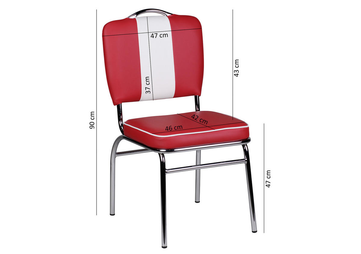 STUHL  in matt  - Weiss/Rot, Modern, Kunststoff/Metall (47/90/45cm) - MID.YOU